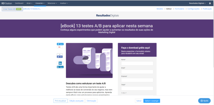 teste A/B landing pages RD Station
