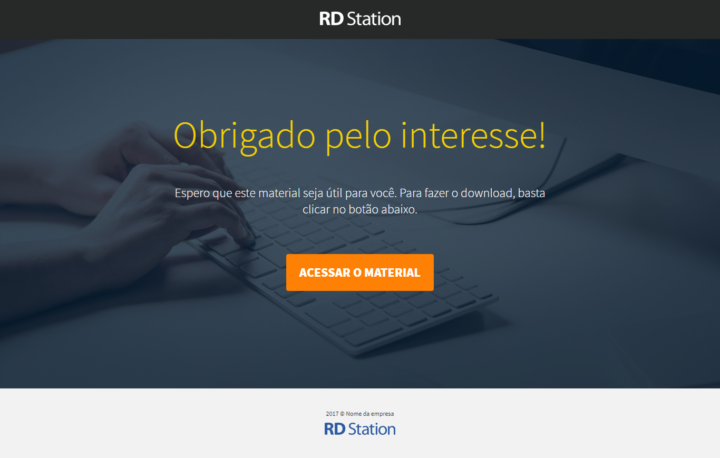 agradecimento simples landing page RD Station