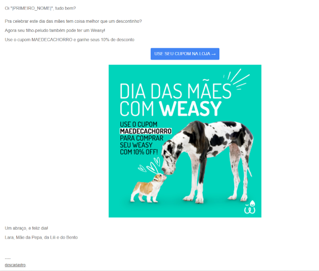 campanha weasy dia das mães - que tipo de mãe de cachorro você é - email marketing